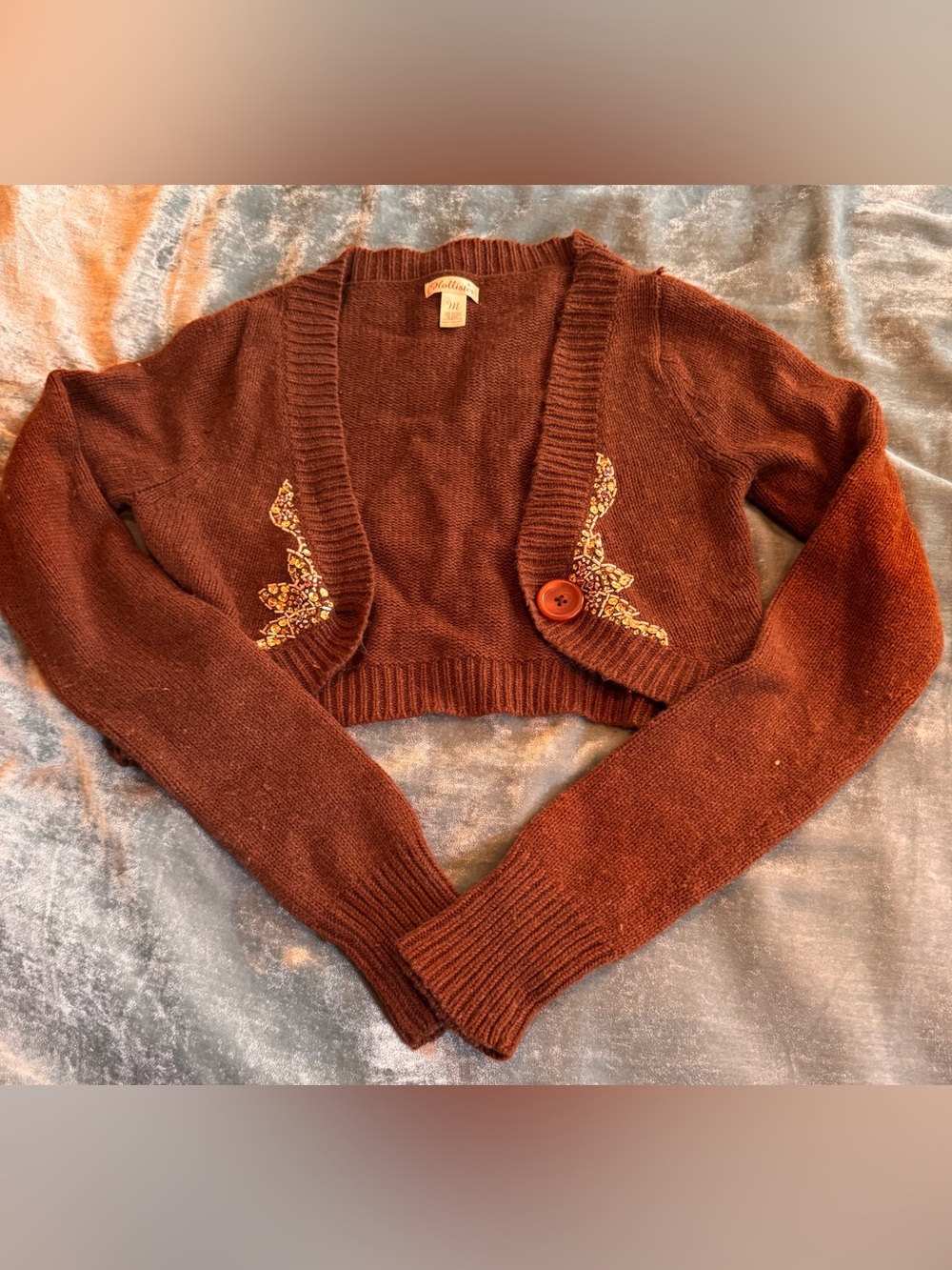 Embellished Cropped Sweater - Brown